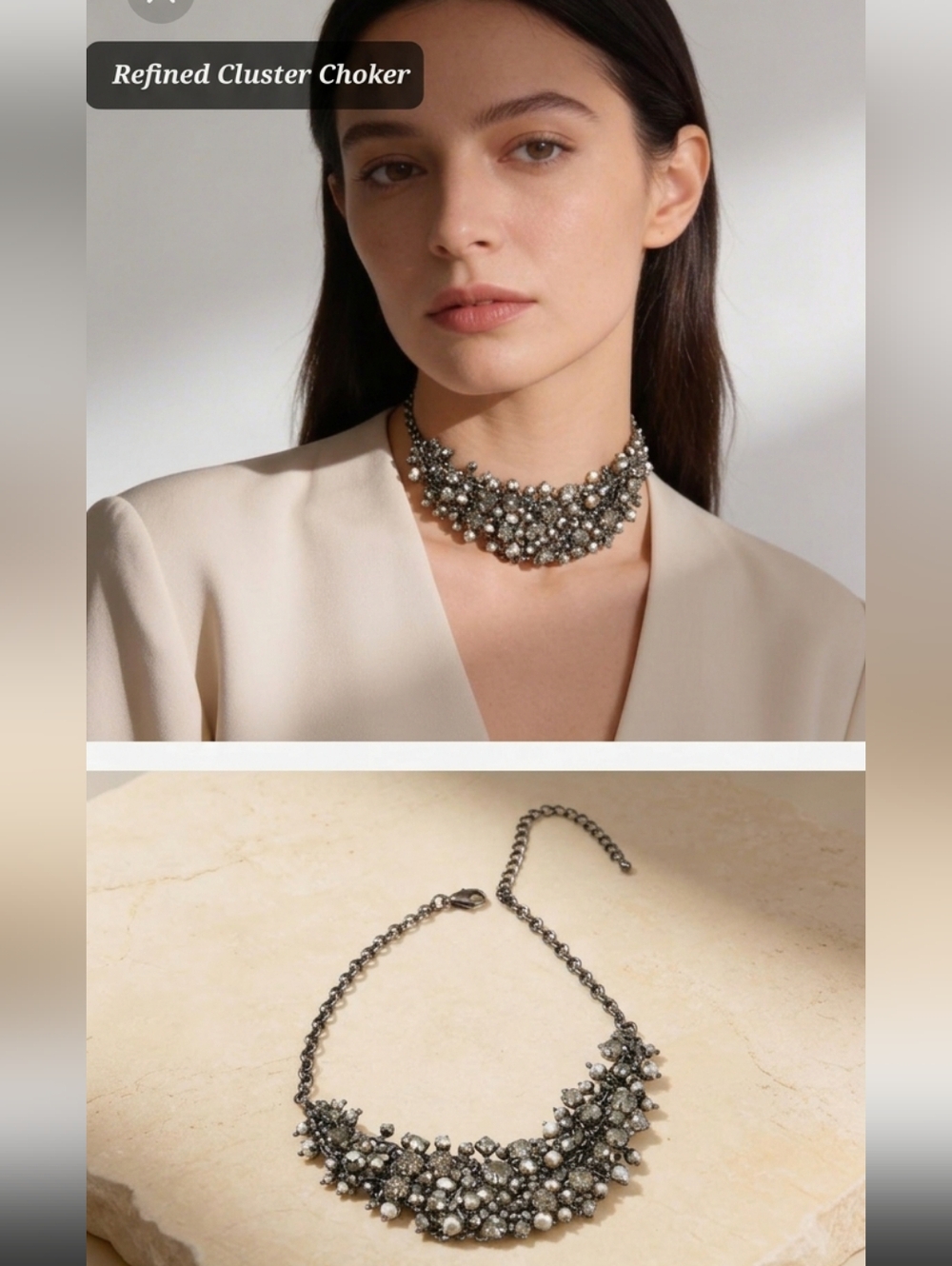 Vintage choker with black metal and marcasite color beads.